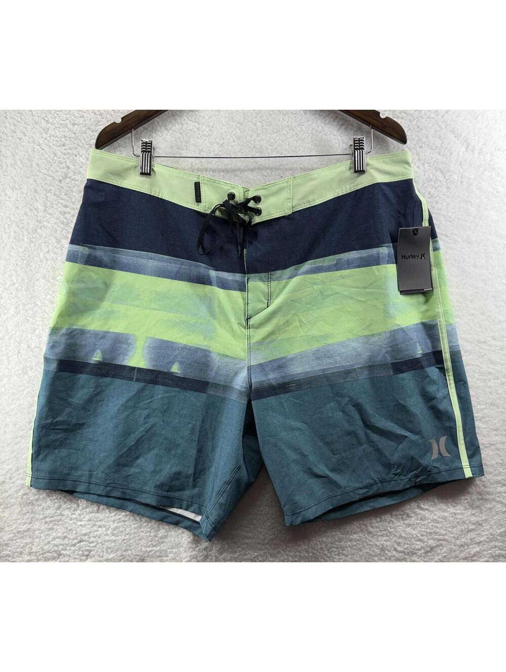 Hurley Phantom Boardshort Stretch 18" Mens 38 Stripe Blue Green NWT